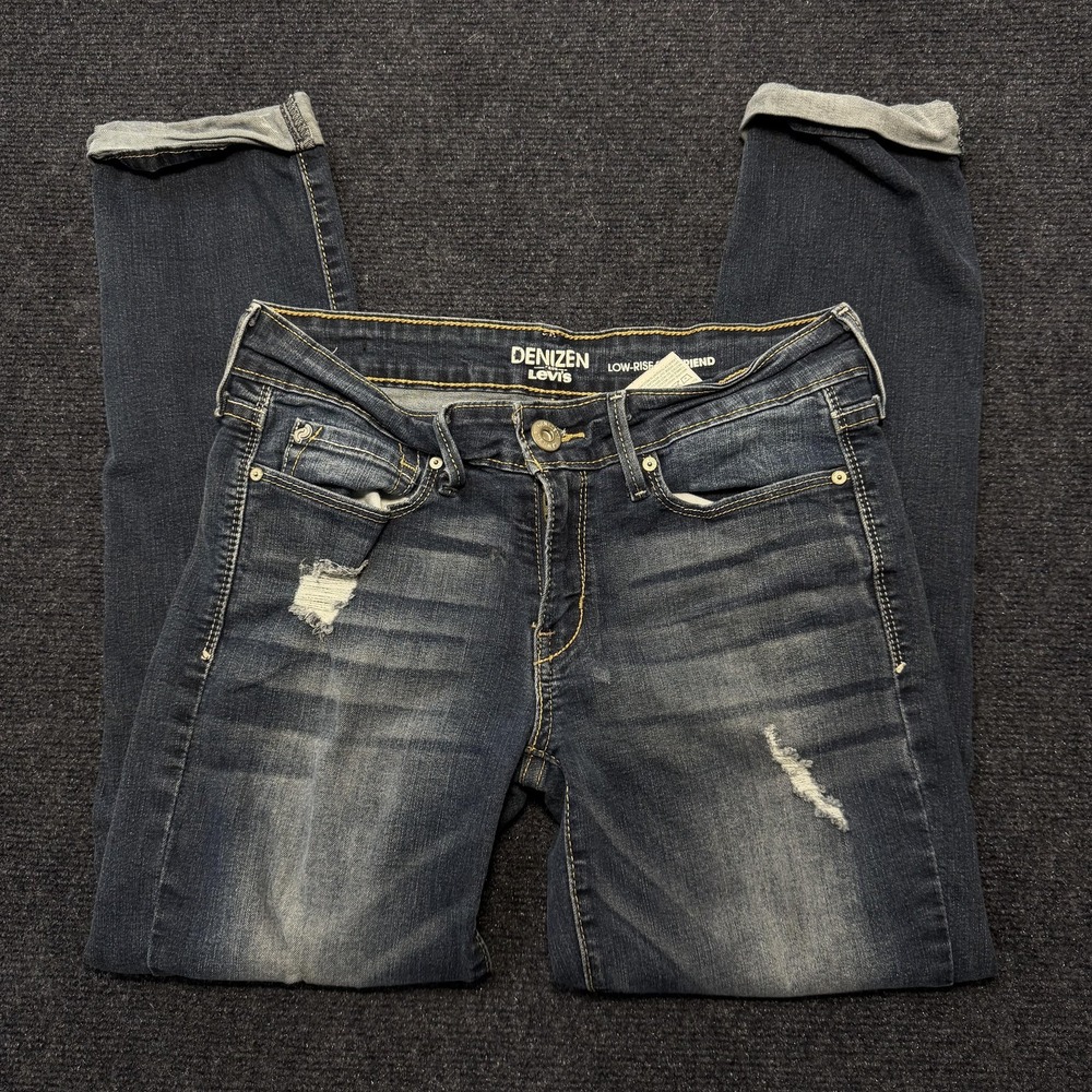 DENIZEN From Levis Low-Rise Boyfriend Jeans Womens 26 Blue Med Wash Distressed